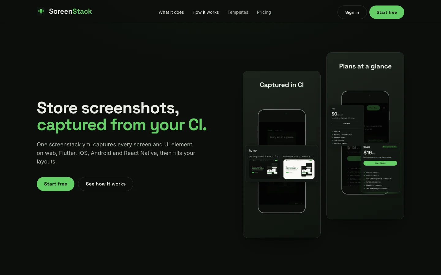 ScreenStack home page captured at 1440 by 900 by @voostack/screenstack-sdk