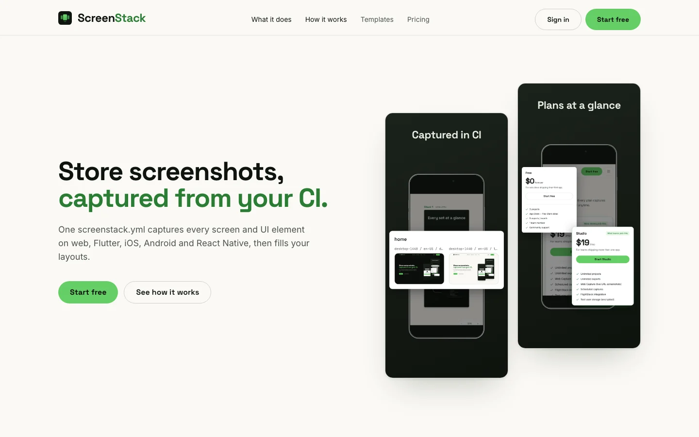 ScreenStack home page captured at 1440 by 900 by @voostack/screenstack-sdk