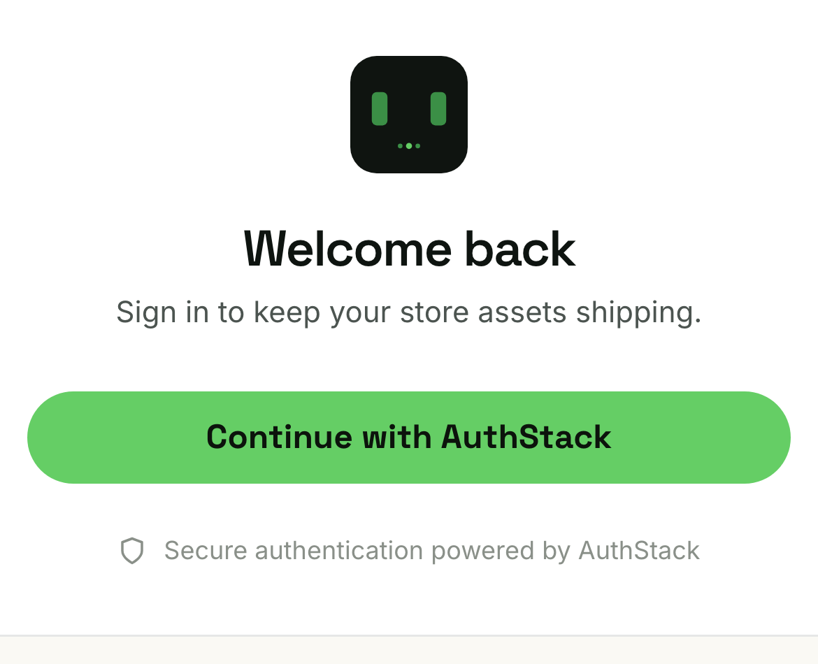 The Welcome back sign-in card captured as a standalone component by @voostack/screenstack-sdk